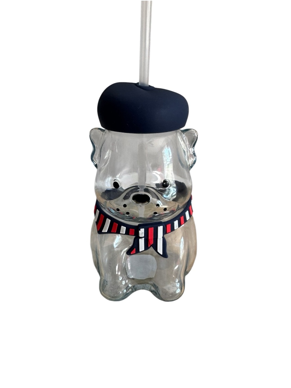 French Bulldog Wearing a Scarf 19 oz. Glass and Rubber Beret Lid with Straw